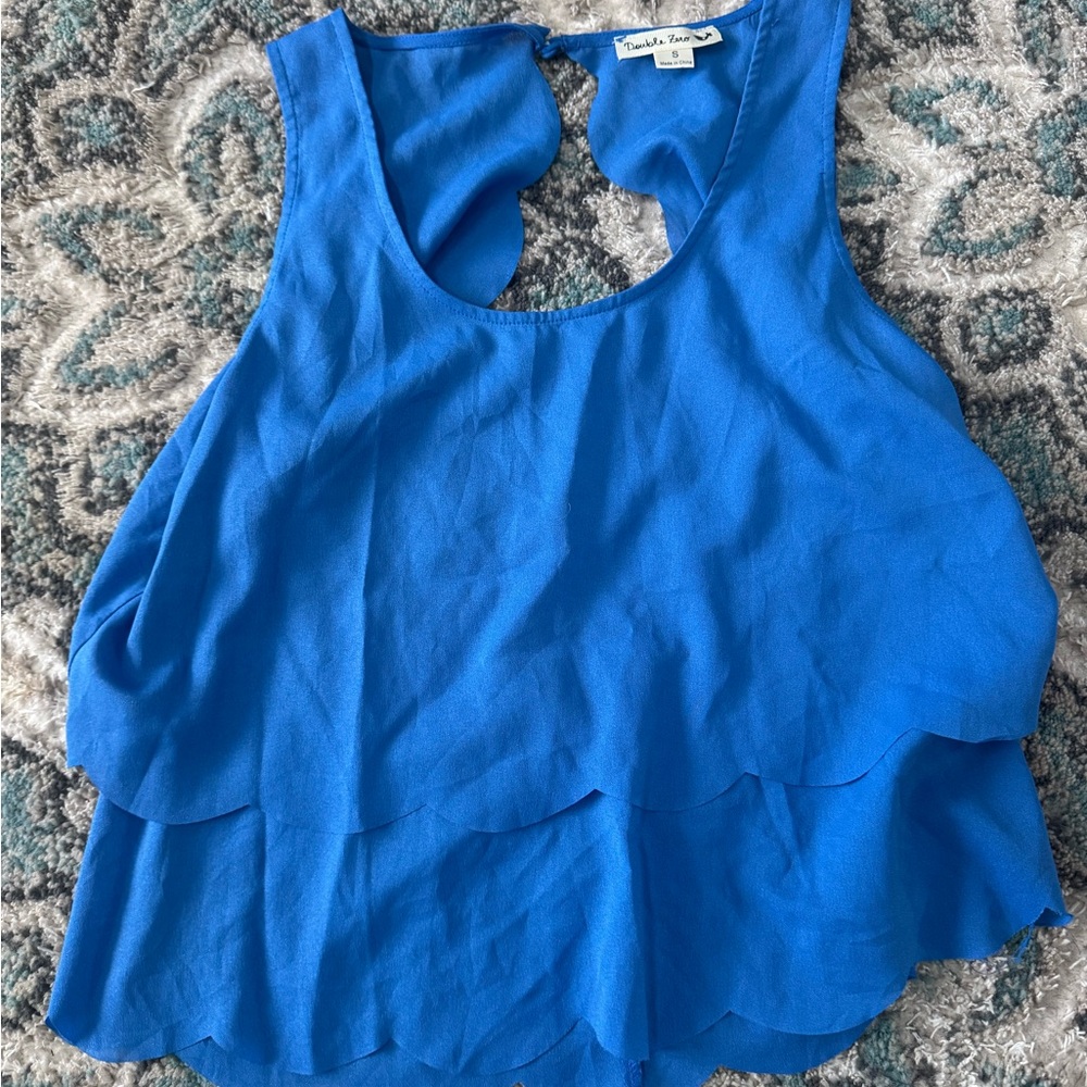 Double Zero Vibrant Blue Scalloped Blouse